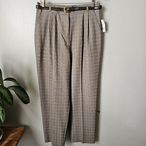 NEW WITH TAGS JUST FOR PETITES PLAID PLEATED TROUSERS HI WAIST WITH BELT SZ 14P